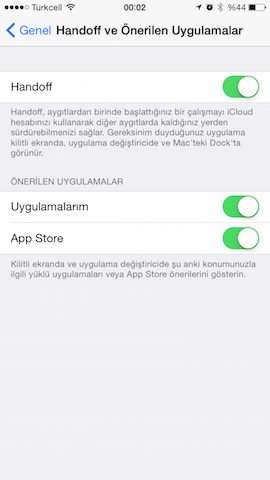 iPhone Handoff'u açıyoruz